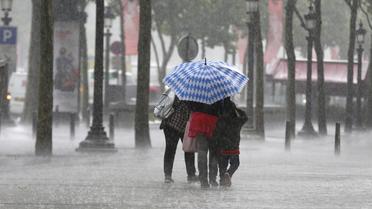 Un groupe de personnes marche sous la pluie le 17 juin 2013 à Paris [Francois Guillot / AFP]
