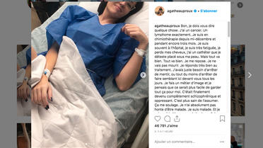 Agathe Auproux a posté une photo d'elle à l'hôpital. 