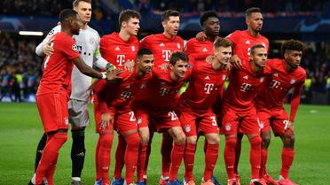 L'équipe du Bayern Munich avant le coup d'envoi du huitième de finale aller de Ligue des champions remporté sur la pelouse de Chelsea (3-0) le 25 février 2020.  [Ben STANSALL / AFP/Archives]