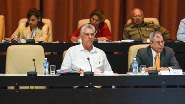 Le président cubain Miguel Díaz-Canel (c) à l'Assemblée nationale, le 21 juillet 2018 à La Havane [Jorge BELTRAN / AFP]