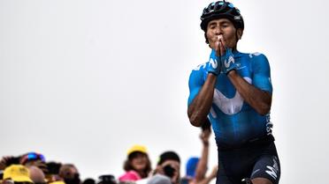 Le Colombien Nairo Quintana remporte en solitaire la 17e étape du Tour de France au sommet du col pyrénéen du Portet, le 25 juillet 2018  [Jeff PACHOUD / AFP]