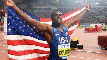 L'Américain Christian Coleman remporte la finale du 100 m aux Mondiaux de Doha le 28 septembre 2019 [Kirill KUDRYAVTSEV / AFP]