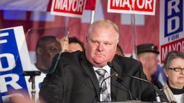 Le maire de Toronto, Rob Ford, en campagne dans sa ville le 17 avril 2014 [Geoff Robins / AFP/Archives]