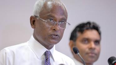 Le candidat de l'opposition à la présidentielle Mohame Solih s'adresse aux médias, le 23 septembre 2018 à Malé, aux Maldives [- / AFP]