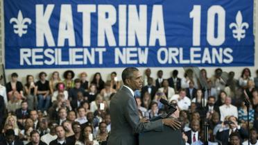 Le président Barack Obama le 27 août 2015 à La Nouvelle Orléans pour le dixième anniversaire de l'ouragan Katrina [BRENDAN SMIALOWSKI / AFP]