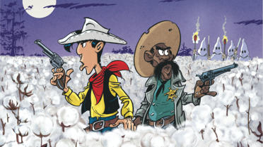 Dans le tome 9 de ses nouvelles aventures, Lucky Luke fait équipe avec Bass Reeves, un shérif noir, pour combattre le racisme