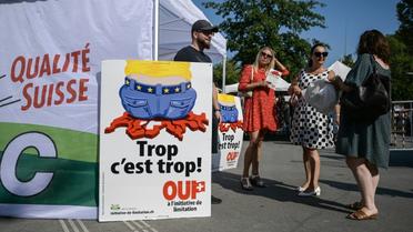 Des militants de l'Union démocratique du centre font campagne avant le sur la libre circulation avec l'UE, le 13 septembre 2020 à Genève [Fabrice COFFRINI / AFP/Archives]