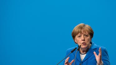 La chancelière allemande Angela Merkel lors d'une réunion politique du CDU à Nuertingen, le 8 mars 2016 [THOMAS KIENZLE / AFP]