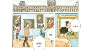 Une case de la nouvelle bande dessinée de Jirô Taniguchi "Les gardiens du Louvre". 