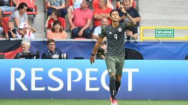L'espoir allemand Davie Selke a ouvert le score de la tête contre l'Angleterre, le 27 juin 2017 à Tychy, en Pologne [PIOTR NOWAK / AFP]