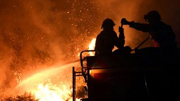 Les pompiers luttent contre un incendie près de Gois au Portugal, dans la nuit du 21 au 22 juin 2017 [FRANCISCO LEONG / AFP]