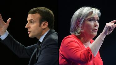 Photomontage du 30 avril 2017 présentant le candidat centriste Emmanuel Macron (G) à l'élection présidentielle et la candidate d'extrême droite Marine Le Pen (D)  [Eric FEFERBERG, ALAIN JOCARD / AFP/Archives]