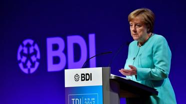 La Chancelière allemande Angela Merkel, los d'un discours devant des industriels, le 20 juin 2017 à Berlin [TOBIAS SCHWARZ / AFP]