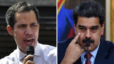 Photo montage créé le 25 janvier 2019 de Juan Guaido (g) qui s'est auto-proclamé président du Venezuela et du président en titre  Nicolas Maduro [Yuri CORTEZ / AFP]