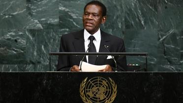 Le président de Guinée Equatoriale Teodoro Obiang Nguema Mbasogo à la tribune de l'ONU, le 21 septembre 2017. [Jewel SAMAD / AFP/Archives]