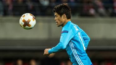 Le défenseur japonais de Marseille, Hiroki Sakai lors du quart de finale aller de l'Europa League à Leipzig, le 5 avril 2018 [John MACDOUGALL / AFP/Archives]