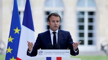 Le président Emmanuel Macron s'adresse aux 150 membres de la Convention citoyenne pour le climat, le 29 juin 2020 à l'Elysée, à Paris [CHRISTIAN HARTMANN / POOL/AFP/Archives]
