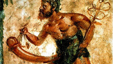 Priape, dieu grec de la fertilité, caractérisé par son érection permanente (fresque de Pompéi)