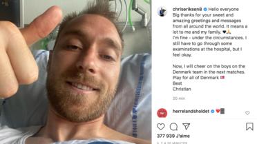 Christian Eriksen a posté un message de son lit d'hôpital, et semble avoir retrouvé le sourire après son malaise cardiaque.