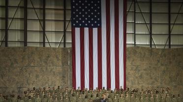 Le Président Barack Obama s'adresse aux troupes américaines  en Afghanistan lors d'une visite surprise sur la base de Bagram au nord de Kaboul, le 25 mai 2014 [Saul Loeb / AFP/Archives]