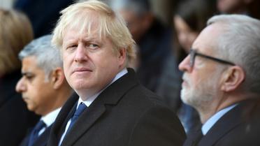 De G à D, le maire de Londres Sadiq Khan, le Premier ministre britannique Boris Johnson et le chef du Labour Jeremy Corbyn participent le 2 décembre 2019 à Londres à un hommage aux victimes de l'attentat de London Bridge [DANIEL LEAL-OLIVAS / AFP]