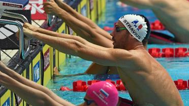 Le Français Jérémy Stravius lors des séries du 50 m dos aux Mondiaux de natation, le 27 juillet 2019 à Gwangju [Manan VATSYAYANA / AFP]