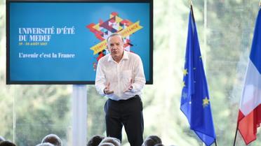 Pierre Gattaz rêve d'une France "confiante" et "influente", dans un discours à l'université d'été du Medef, le 29 août 2017 à Jouy-en-Josas [ERIC PIERMONT / AFP]