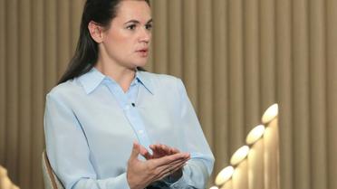 La cheffe de file de l'opposition bélarusse, Svetlana Tikhanovskaïa lors d'un entretien à l'AFP, le 22 août 2020 à Vilnius [PETRAS MALUKAS / AFP]