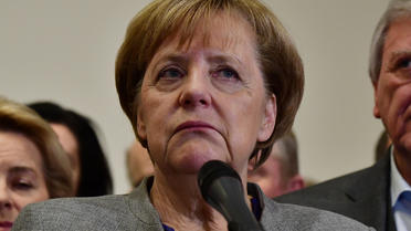 Angela Merkel au soir du dimanche 19 novembre 2017, après l'annonce du FDP de quitter les pourparlers.