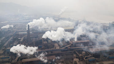 Vue aérienne des usines de Hancheng, en Chine, le 17 février 2018. 
