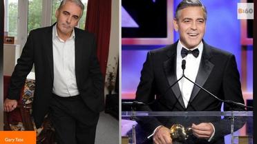 gary Tate (g) sosie de George Clooney (d). Gary Tate a déclaré qu'un homme lui aurait proposé de l'argent pour qu'il couche avec sa femme en cadeau pour son 40 e anniversaire