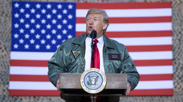 Donald Trump, lors d'un discours aux troupes américaines déployées en Irak, le 26 décembre 2018. 