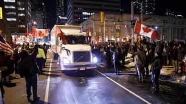 Protest of the “Freedom Convoy” in Toronto, Canada. 