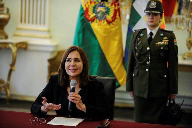 Le ministre bolivienne des Affaires étrangères Karen Longaric lors d'une conférence de presse à La Paz le 27 décembre 2019  [JORGE BERNAL / AFP]