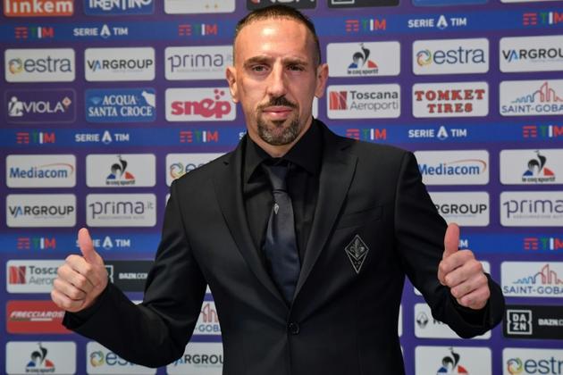 Franck Ribéry lors de sa présentation à la Fiorentina, le 22 août 2019 à Florence  [Andreas SOLARO / AFP]