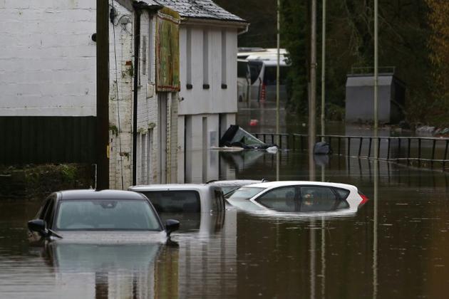 Inondations à Nantgarw après le passage de la tempête Dennis, le 16 février 2020 au Royaume-Uni [GEOFF CADDICK / AFP]
