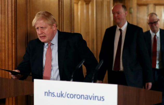 Le Premier ministre britannique Boris Johnson avant une conférence de presse, le 12 mars 2020 à Londres  [SIMON DAWSON / POOL/AFP]