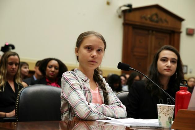 La jeune écologiste suédoise Greta Thunberg (c) lors de son audition au Parlement américain, le 19 septembre 2019 à Washington [ALEX WONG / GETTY IMAGES NORTH AMERICA/AFP]