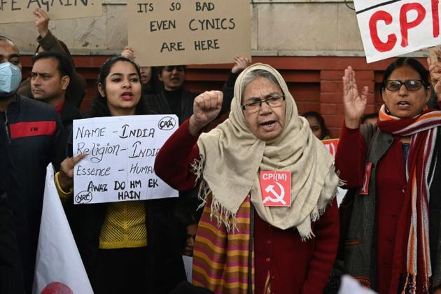 Des manifestants à New Delhi contre la nouvelle loi sur la citoyenneté, le 19 décembre 2019 [Money SHARMA / AFP]