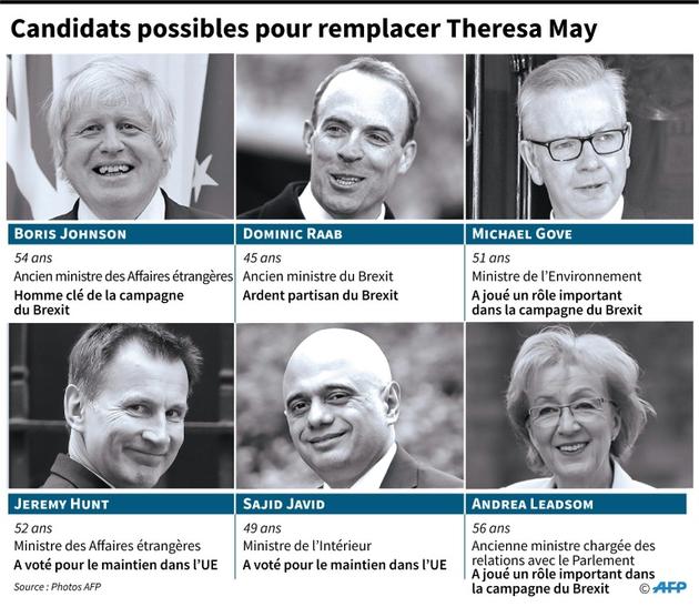 Candidats possibles pour remplacer Theresa May  [Florian SOENEN / AFP]