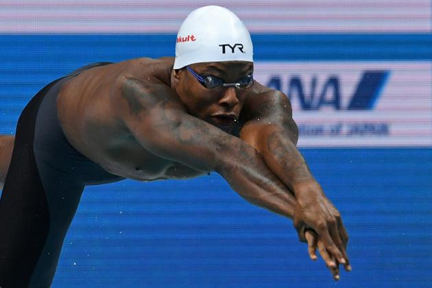 Le Français Mehdy Metella en série du 100 m nage libre des Mondiaux, le 26 juillet 2017 à Budapest [FRANCOIS XAVIER MARIT / AFP/Archives]