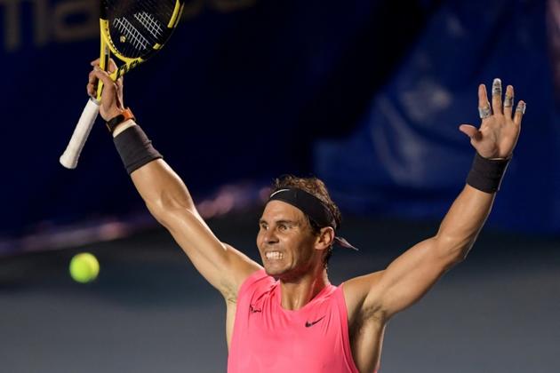 L'Espagnol Rafael Nadal savoure sa victoire contre l'Américain Taylor Fritz en finale du tournoi de tennis ATP 500 d'Acapulco le 29 février 2020. Le N.2 mondial a récemment participé à un 