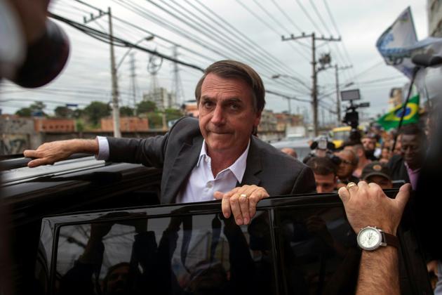Le député d'extrême droite Jair Bolsonaro en campagne à Rio de Janeiro, le 27 août 2018 [Mauro Pimentel / AFP]