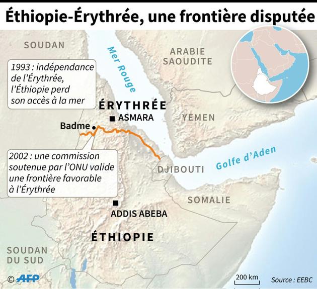 Carte de l'Ethiopie, de l'Erythrée et de leur frontière disputée. [John SAEKI / AFP]