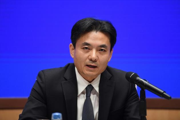 le porte-parole du Bureau des affaires de Hong Kong et Macao, Yang Guang, lors d'une conférence de presse, le 6 août 2019 à Pékin  [GREG BAKER / AFP]