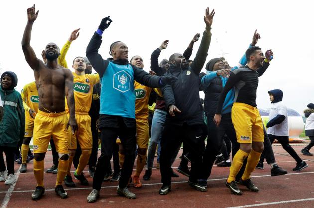 Les joueurs de Viry-Châtillon lors de la victoire face à Angers en 32e de finale de Coupe de France le 5 janvier 2019 [GEOFFROY VAN DER HASSELT / AFP]
