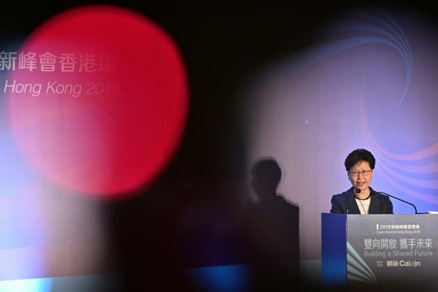 La cheffe de l'exécutif hongkongais Carrie Lam s'exprime lors d'un sommet financier à Hong Kong, le 10 juin 2019 [Anthony WALLACE / AFP/Archives]