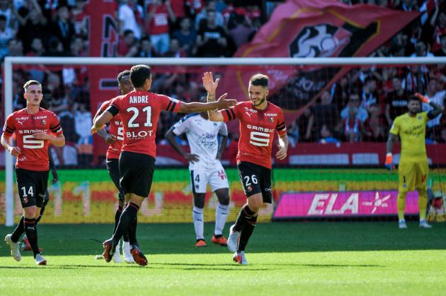 Le milieu de terrain de Rennes Bejamin André buteur lors de la victoire sur Bordeaux 2-0 le 2 septembre 2018  [LOIC VENANCE / AFP]