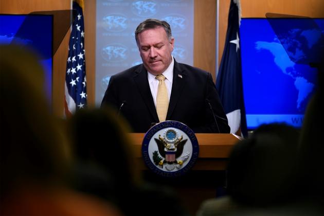 Le chef de la diplomatie américaine Mike Pompeo lors d'une conférence de presse le 18 novembre 2019 à Washington [JIM WATSON / AFP]