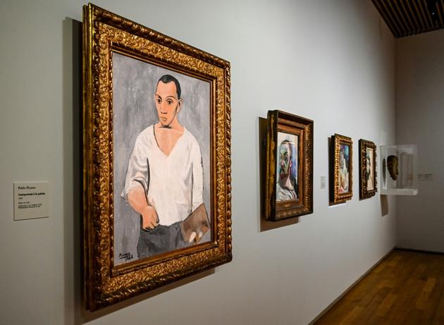 Un autoportrait de Pablo Picasso, au premier plan, au musée départemental Matisse du Cateau-Cambrésis, le 8 novembre 2019 [DENIS CHARLET / AFP]
